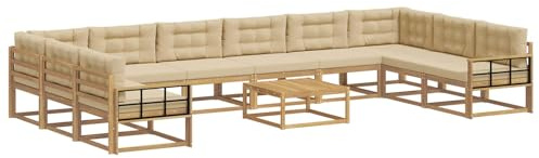 vidaXL Outdoor-Sofagarnitur mit Kissen 11 pcs Weiß und Beige, Akazienholz Garten-Sofa-Set, Moderne Outdoor-Sitzgruppe, Bequeme Bänke für Terrasse, Garten, Poolmöbel