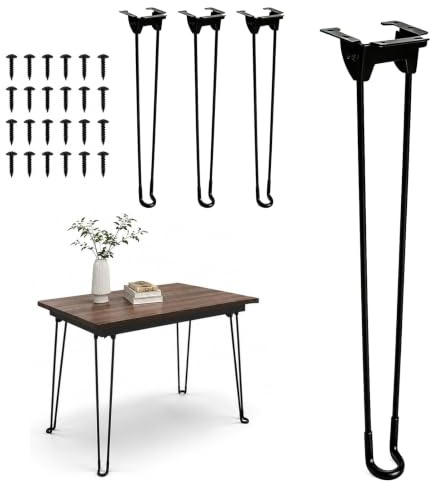 Bcuuozeeing 4 Stück Haarnadel Tischbeine Klappbar, Faltbare Couchtischbein, Metall Tischfüße, Möbelfüße mit Gummifüße und Montageschrauben für Möbel, Couchtisch & Beistelltisch (45CM)