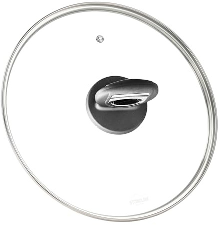 STONELINE Gourmundo Glasdeckel 30 cm, Topfdeckel aus Glas, Spülmaschinengeeignet Hitzebeständig, Universaldeckel Töpfe Pfannen, Deckel Pfanne Topf mit Edelstahlrand Dampfventil Kunststoffknauf, Grau