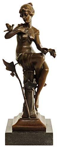aubaho Bronzeskulptur Frau Vogel im Antik-Stil Bronze Figur Statue 23cm