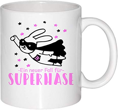 Hasen Tasse mit Spruch - Ein neuer Fall für SUPERHASE - Spruch Tasse Kaffee-Becher Kaffeetasse Teetasse