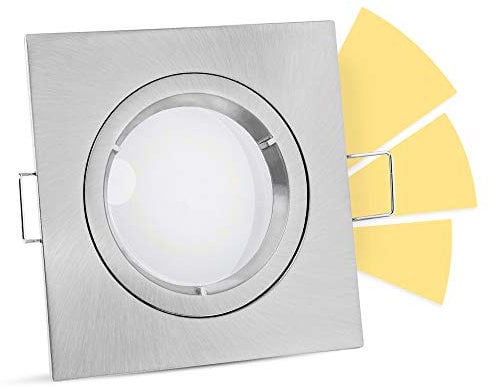 linovum® fourSTEP LED Einbaustrahler eckig 230V dimmbar ohne Dimmer - Einbauleuchte Edelstahl Optik gebürstet warmweiß 5W