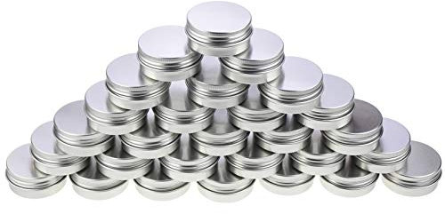 LJY 28 Pieces Round Aluminum Cans Screw Lid Metal Tins Jars Empty Slip Slide Containers (1 oz / 30 ml)