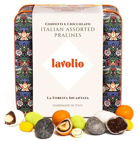 Caja De Bombones De Chocolate Con Frutos Secos En Lata Metálica Decorativa Con Almendra, Avellana Y Pistacho Gianduja, Regalo Para El Día De La Madre, Lavolio La Foresta Incantata 150 g