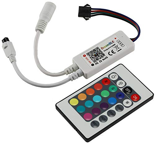Bluetooth Controller für RGB LED Stripes mit IR Fernbedienung I max. 72 Watt, 12-24Volt I 5,5/2,1mm Hohlstecker I App für Android und IOS I Inline Modul 70x20x10mm
