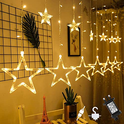 GlobaLink Christmas Star Curtain Lights, 12 Stars 138LED Connectable Star Window Lights, Waterproof Christmas Fairy Lights with 8 Modes for Indoor Outdoor Home Wedding Party Bedroom Decorations