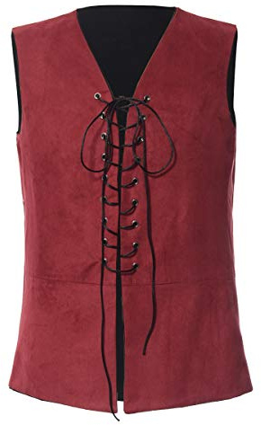 GRACEART Renaissance Men's Lace-Up Suede Leather Reversible Vest Medieval Pirate Gothic Waistcoat(Only Vest)