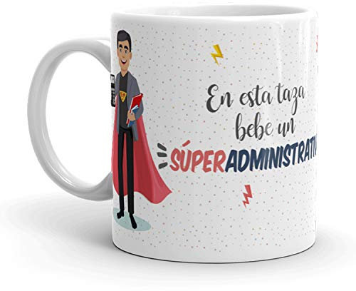Kembilove Taza de Café Administrativo – En esta taza bebe un Súper Administrativo – Taza de Desayuno para la Oficina – Taza de Café para Profesionales de Superhéroes – Regalos Personalizados