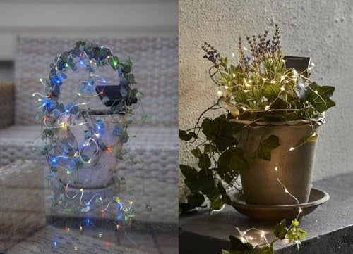 NETPROSHOP LED Solar Drahtlichterkette Dew Drop Länge: 5m / 50 Lichter o. 20m / 200 Lichter, Farbe:Warm Weiss, Auswahl:200 Lichter