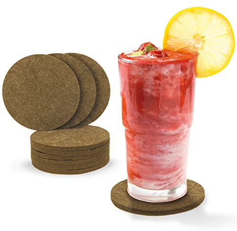 Tebewo 10er-Set Filz-Untersetzer - Premium-Untersetzer für Gläser, Tassen, Becher, Tisch und Bar, rund (10cm (rund), Braun)