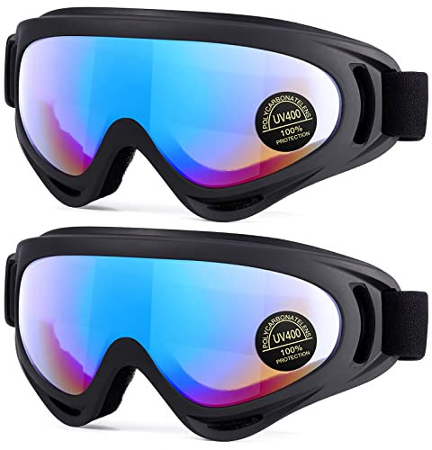 EasYoung 2-Pack Ski Goggles, Compatible for Snowboard, Motorcycle, Wind Resistance - for Kids, Teens, Youth, Boys, Girls, Men and Women