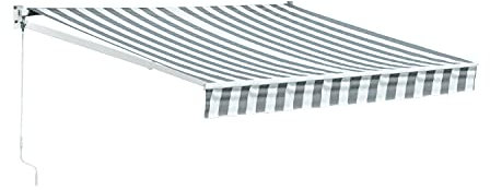 Store banne Saule 2,5 × 2m - Toile rayée Blanche/Grise et Structure Blanche