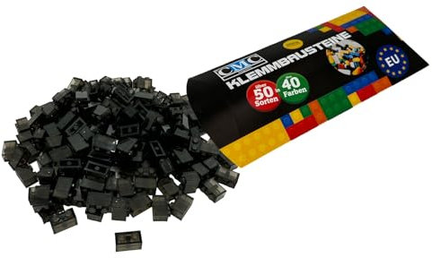 CMC imports 50 Klemmbausteine Bausteine 1x2 Noppen Kompatibel freie Auswahl 34 Farben (024 - Schwarz - Trannspart)