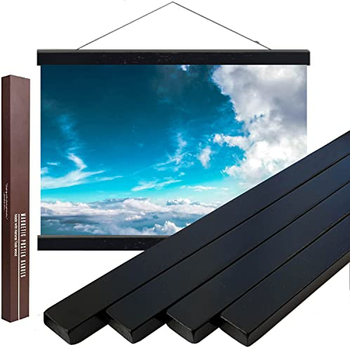 Dacri Home 81.3 cm breiter magnetischer Poster-Aufhängerrahmen – 81.3x61 cm, 32x48 cm, Holzposter-Aufhänger aus hochwertigem Teakholz, Wandkunst (81.32 cm) , Schwarz)