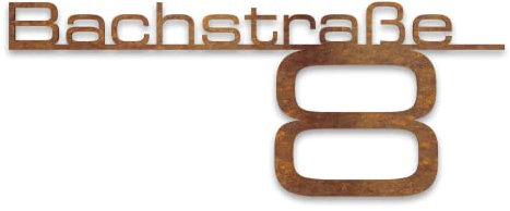 Metzler Hausnummer Rost, individueller Schriftzug Edelstahl, Hausnummernschild, Straßenschild, Wunschstraßenname und Hausnummer, 3D-Effekt, Rostfreier & Wetterfest, Made in Germany, Länge: 1200 mm
