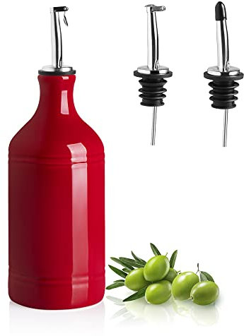 Sweejar Ceramic Olive Oil Dispenser Bottle, Opaque Oil Cruet Protects Oil to Reduce Oxidation, Suitable for Storage Oil, Vinegar, Coffee Syrups & Other Liquids, Pack of 1, 15.5 Fl Oz (Red)