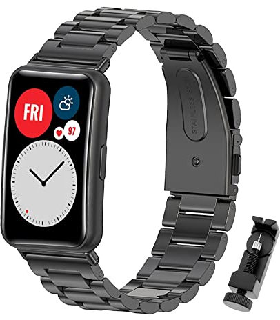 SenMore Metallband Kompatibel mit Huawei Watch Fit/New/SE/Elegant Armband Huawei Watch Fit Ersatzarmband Metall-Edelstahl-Armband Rostfreier Stahl Verstellbares Armband für Männer Frauen