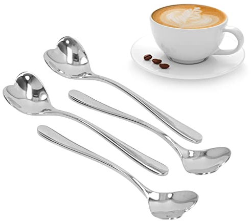 4 Stück Herzförmige Teelöffel Kaffeetisch Teelöffel Edelstahl Rührlöffel Dessertlöffel Rührgetränke für Café Latte Heiße Schokolade Getränke Küche Teepartys