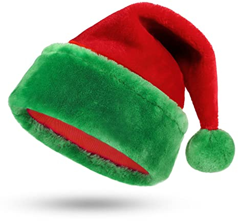 KONVINIT Weihnachtself Mütze Weihnachtsmütze Erwachsene Nikolausmütze plüsche weihnachtsmann mütze Santa Mütze Elf Mütze Dicker Fellrand,Christmas Elf Hat