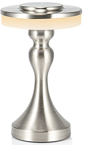 Touch Dimmbar LED Tischlampe Kabellos Outdoor & Indoor, IP54 Wasserdicht Akku Tischlampe USB Aufladbar Tischleuchte Mit 3 Farbwechsel Für Außen Garten Schlafzimmer Camping Restaurant Dekoration,Silber