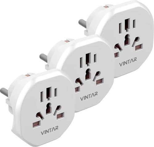 VINTAR 3 PC Reisestecker auf Deutsche Bodensteckdose, zum Anschluss Ausländischer Geräte, wie UK, USA, China, Italien, Schweiz etc. Universal Adapter, Reiseadapter, Steckdosenadapter, Weiß stecker