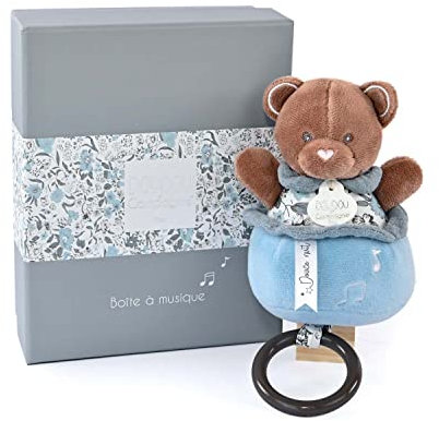 Doudou et Compagnie - Boh'aime - Boîte à Musique Ours- Bleu - 20cm - Cadeau Naissance - Jolie boîte Cadeau - DC4024