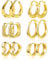 Ohrringe Creolen Klobig Gold Damen, Creolen Kleine Ohrringe Gold Set, 6 Paar Multipack 14K Vergoldet Knorpel Ohrringe Huggie Creolen Oval Klobig Herz Leicht Breit Glitze Creolen Ohrringe Gold Damen