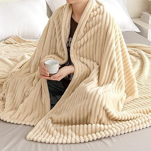 EMEMA Kuscheldecke Fleecedecke Flanell Decke Einfarbig Wohndecken Couchdecke Flauschig Überwurf Mikrofaser Tagesdecke Sofadecke Blanket Für Bett Sofa Schlafzimmer 150x200 cm Beige