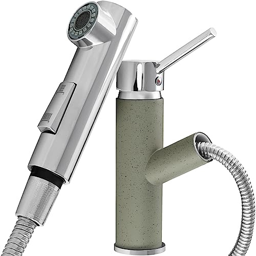 gospo Küchenarmatur, Einhebel Armatur in drei Farbversionen, ausziehbare Spültischarmatur aus Messing, Wasserhahn für Küche oder Badezimmer, Mischbatterie (Grau)