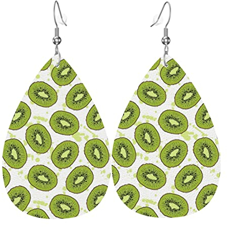 Tropfenohrringe-Set aus Leder mit Kiwi-Fruchtmuster, Tropfenohrringe, weich und leicht, baumelnd für Frauen