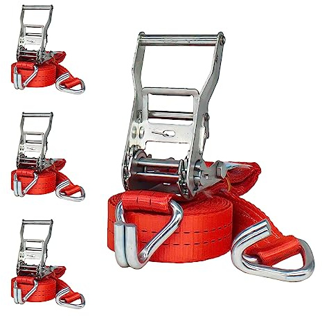 Lasiprofi Spanngurt 4 Stück | 6m | mit Ratsche 35mm | rot | 2000 daN | Ratschengurt zu Ladungssicherung | Spitzhaken | Zurrgurt zweiteilig | für Sprinter und LKW