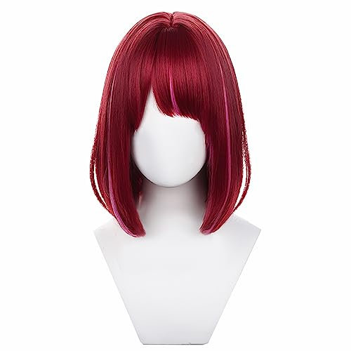 Parrucca cosplay anime per Oshi no Ko Kana Arima cosplay parrucca rossa con frangia per ragazze e donne + cappuccio gratuito