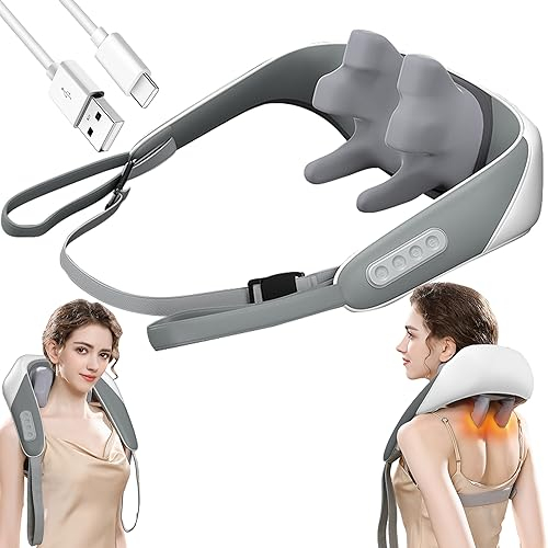 Nackenmassagegerät mit Wärmefunktion, Schulter Massagegerät, Elektrisches Shiatsu Massagegerät für Nacken und Rücken, 3D Deep Tissue Shiatsu Massagegerät für Nacken, Schulter, Rücken , Gray+brown