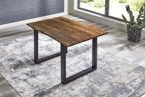 Bett11 SAM B-Ware Esszimmertisch 120x80 cm Bamberg, echte Baumkante, Esstisch aus Akazienholz massiv + nussbaumfarben, Baumkantentisch mit U-Gestell Schwarz