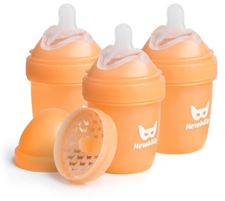Herobility Biberones dobles anticólicos para bebé, 5 fl oz/140 ml, paquete de 3 biberones, melocotón