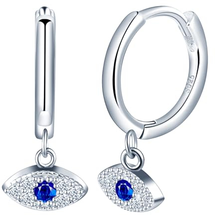 Yumilok Damen Creolen Ohrringe Türkisches Auge Ohrstecker Blau Auge Glück Zirkonia Ohrhänger 925 Sterling Silber Ohrschmuck Hoop Huggie Piercing für Frauen Mädchen