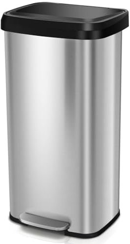 GiantexUK 50L/68L Recycling Pedal Bin, Stainless Steel Rectangular Trash Bin with Silent Soft Close Lid & Pedal, Fingerprint-Proof Recycle Dustbin for Home Kitchen(68L with Deodorant Box, Silver)