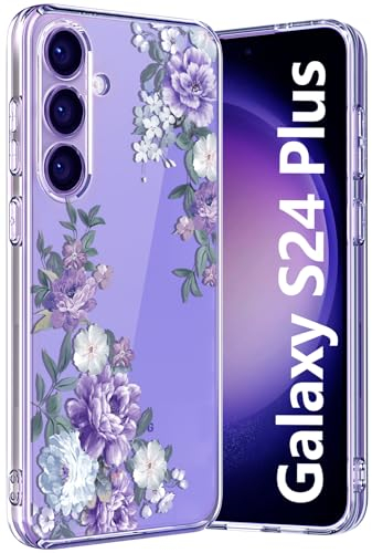 Ciciber für Samsung Galaxy S24 Plus Hülle, Transparent Handyhülle für Samsung S24 Plus Dünn Mädchen Muster Stoßfest Schutzhülle Galaxy S24 Plus Case TPU Cover mit Lila Rosen Blumen Motiv