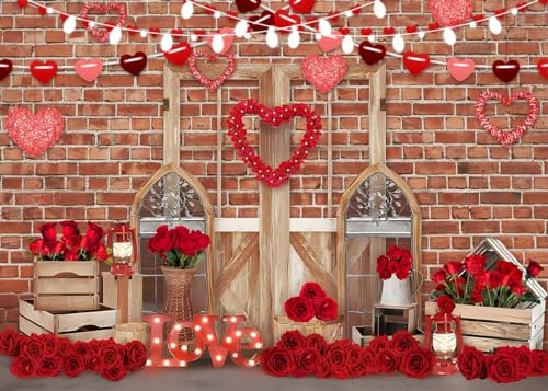 Alltten Hintergrund zum Valentinstag, für Fotografie, Hochzeit, Brautparty, Dekoration, Backstein, Mauer, rote Rose, Herz, F128, 3 x 2,4 m