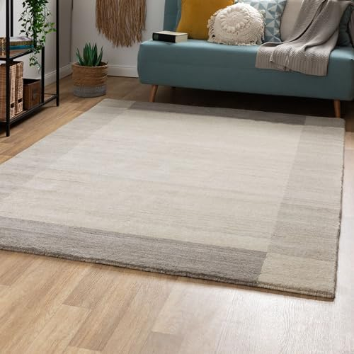 Steffensmeier Nepal Teppich Pali | Wolle, Grau, Größe: 200x200 cm Kurzflor Teppich für Wohnzimmer, Ethno Look