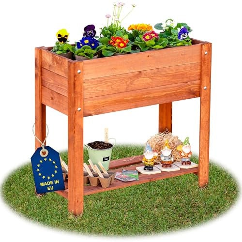 ITA Fioriera Rialzata 80x37x78 cm in Legno Marrone - Aiola con Un Livello e Un Ripiano Stabile - Perfetta per Giardino, Terrazza, Balcone - qualità Diretta dal Produttore