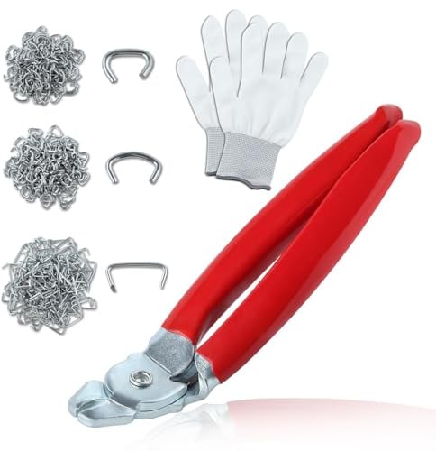 LEONTOOL Kit de 500 pinces à anneaux de porc, anneaux de porc de 1,9 cm, 1,2 cm, 3/8 avec pince à anneau de porc coudée, kit d'installation professionnel pour cages d'animaux domestiques, clôtures,