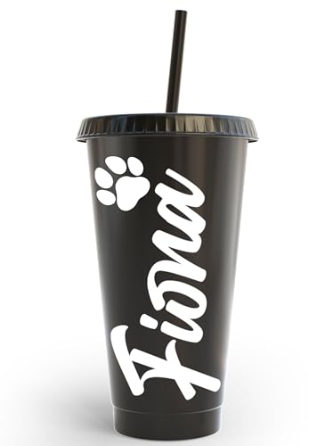 Vaso personalizado con nombre y pata de perro para niños y adultos, 24 onzas, vaso frío de plástico para fiestas de cumpleaños
