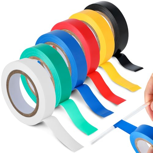 RMIVEGLIA Confezione da 6 nastro isolante colorato, nastro adesivo colorato, electrical tape, 16 mm x 15 m, totale 90 m, nastro autoagglomerante impermeabile, ideale per giunzioni di fili e cavi.