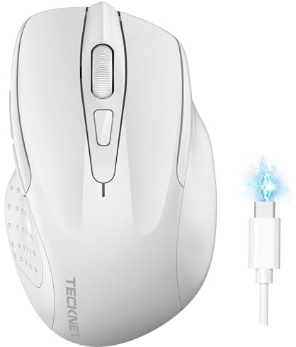 TECKNET Ratón Bluetooth Recargable, Inalámbrico Silencioso Multidispositivo (Tri-Mode: BT 5.0/3.0 + 2.4G), 4800 DPI Portátil Ergonómico para Portátiles, Mac OS, Android, Windows