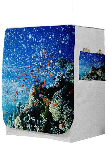 Highdi 3D Funda de Lavadora Cubierta, Secadoras de Carga Frontal Protector Exterior Cubierta a Prueba de Polvo (Capacidad L 10,5~12 kg,Peces de Aguas Profundas 8)