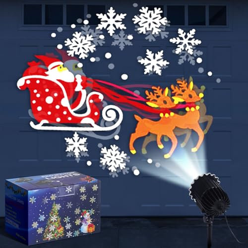 Lingvee - Proiettore di luci LED per esterni, Babbo Natale sulla slitta dinamico impermeabile all'aperto indoor proiettore luci per paesaggio giardino cortile festa