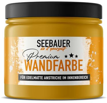 SEEBAUER diy Wandfarbe Gelb 300ML für Innen (No. 442 Maple Leaf) Edelmatte senfgelbe Innenfarbe - Gelbtöne sehr hohe Deckkraft - Matt, Abwaschbar und Tropffrei