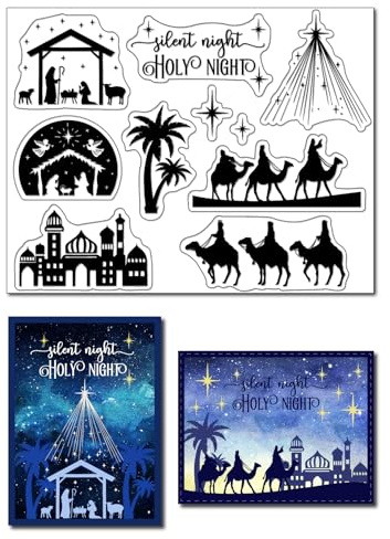 arriettycraft Heilige Nacht Clear Stamps Set Star of Bethlehem Scrapbooking Stempel Gummistempel für Kartenherstellung Geburt Jesus Christus Silikon Stempel für DIY Scrapbooking Herstellung