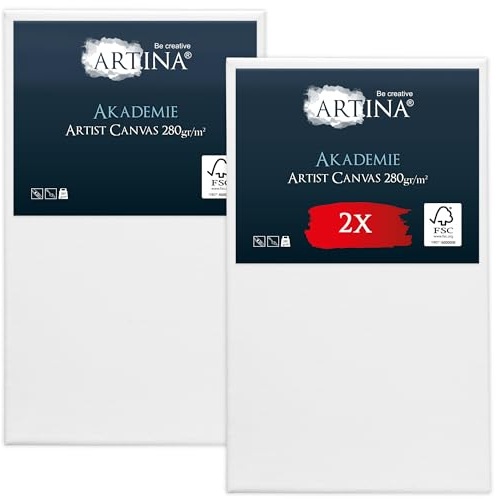 Artina 2er FSC® Set bespannte Keilrahmen Leinwand zum Bemalen | 60x100cm Canvas 100% Baumwolle Acryl Leinwände zum malen Rahmen Acrylfarben Künstlerbedarf Akademie